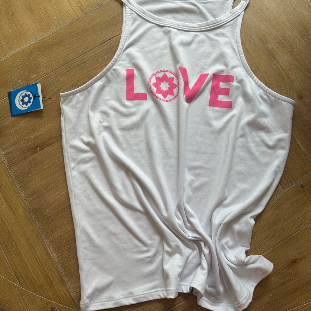 White Tank Top with Pink 'LOVE' Print
